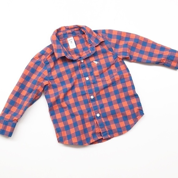 Carter’s red/orange & blue plaid button down shirt - Picture 1 of 4